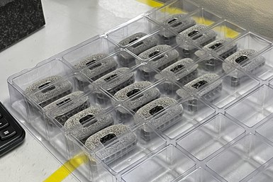 3D printed spinal implants in a plastic tray